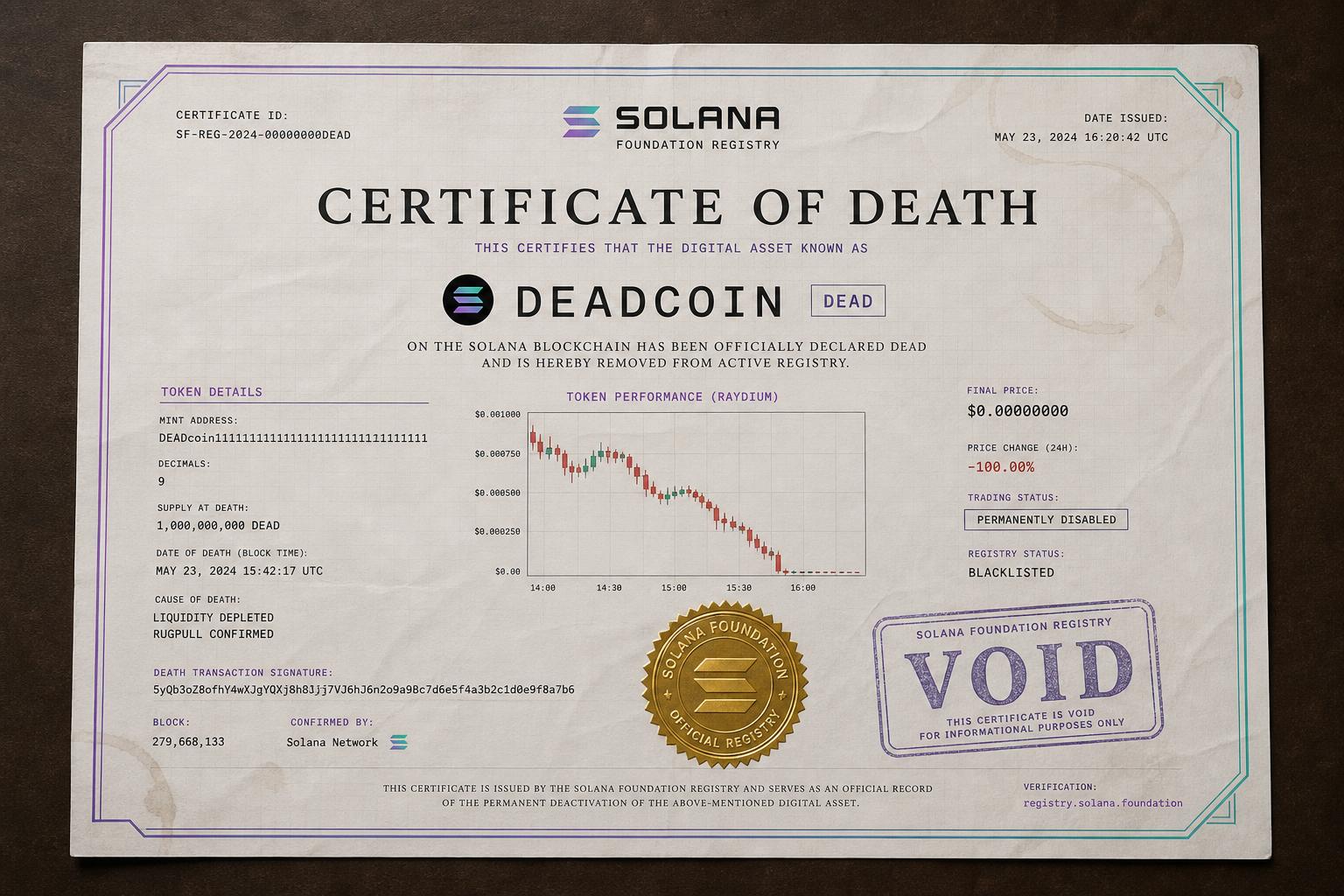 Certificate of death for the old POOPE contract